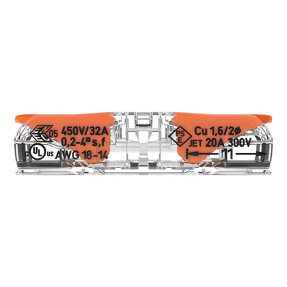 Picture of 221-411 Terminal 2 Conductor 4 mm² Through Clamp Connector with Lever 