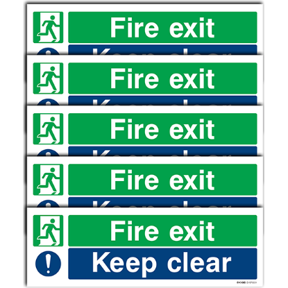 Picture of Fire Exit Keep Clear Sign – 300mm x 100mm (Self-Adhesive) - Pack of 5