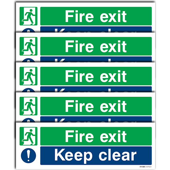 Picture of Fire Exit Keep Clear Sign – 300mm x 100mm (Self-Adhesive) - Pack of 5
