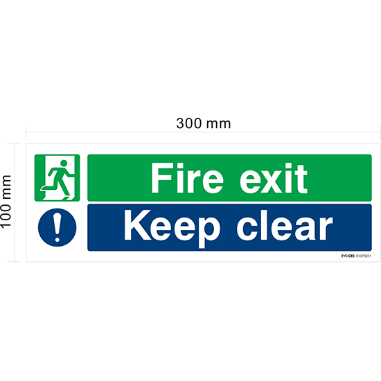 Picture of Fire Exit Keep Clear Sign – 300mm x 100mm (Self-Adhesive) - Pack of 3