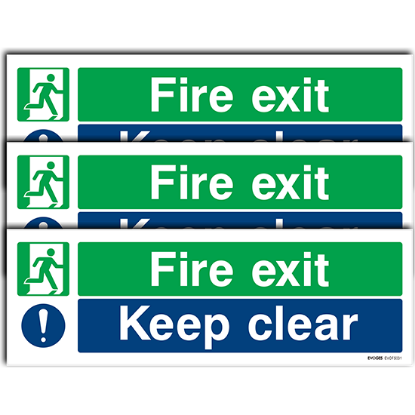 Picture of Fire Exit Keep Clear Sign – 300mm x 100mm (Self-Adhesive) - Pack of 3