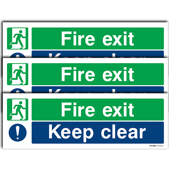 Picture of Fire Exit Keep Clear Sign – 300mm x 100mm (Self-Adhesive) - Pack of 3