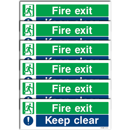 Picture of Fire Exit Keep Clear Sign – 300mm x 100mm (Self-Adhesive) - Pack of 6
