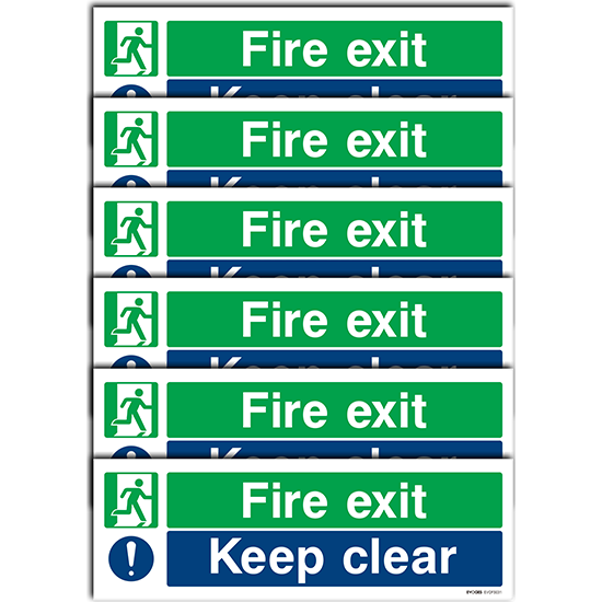 Picture of Fire Exit Keep Clear Sign – 300mm x 100mm (Self-Adhesive) - Pack of 6