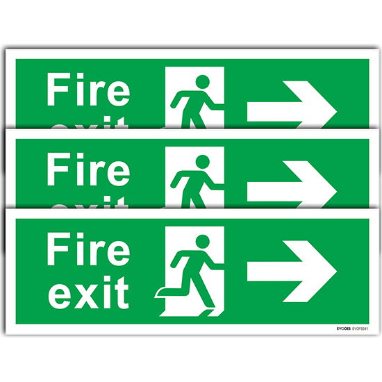 Picture of Fire Exit Arrow Right Sign – 300mm x 100mm (Pack of 3)