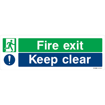 Picture of PVC Fire Exit Keep Clear Sign – 300mm x 100mm