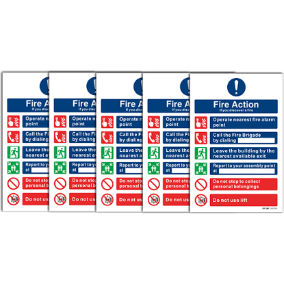 Picture of PVC Fire Action Notice Sign (If You Discover A Fire) - Pack of 5