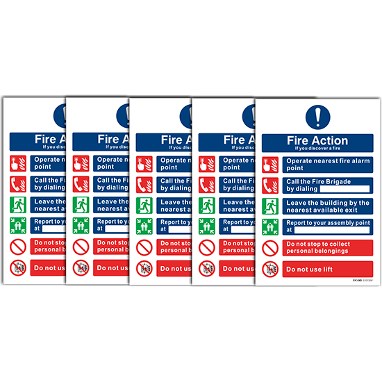 Picture of PVC Fire Action Notice Sign (If You Discover A Fire) - Pack of 5