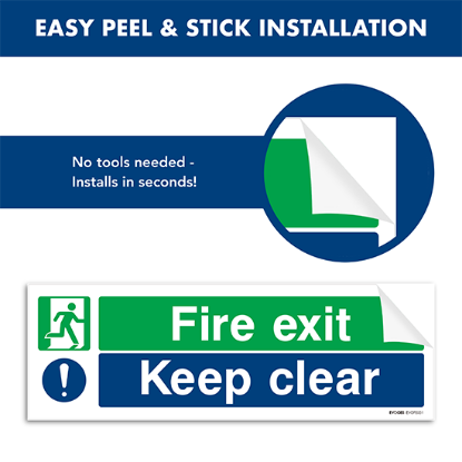 Picture of Fire Exit Keep Clear Sign – 300mm x 100mm (Self-Adhesive) - Pack of 3