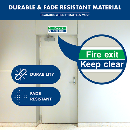 Picture of Fire Exit Keep Clear Sign – 300mm x 100mm (Self-Adhesive) - Pack of 3