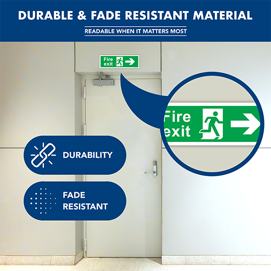 Picture of Fire Exit Arrow Right Sign – 300mm x 100mm (Pack of 3)