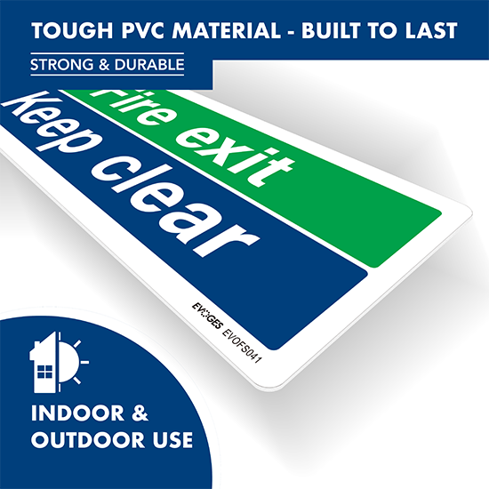 Picture of PVC Fire Exit Keep Clear Sign – 300mm x 100mm