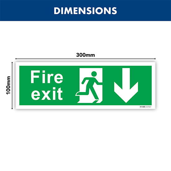 Picture of Fire Exit Arrow Down Sign – 300x100mm Self-Adhesive Vinyl - Pack of 3