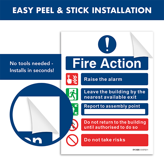 Picture of Fire Action Notice Sign – Self-Adhesive Vinyl (150x200mm) - Pack of 3