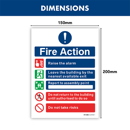 Picture of Fire Action Notice Sign – Self-Adhesive Vinyl (150x200mm) - Pack of 3