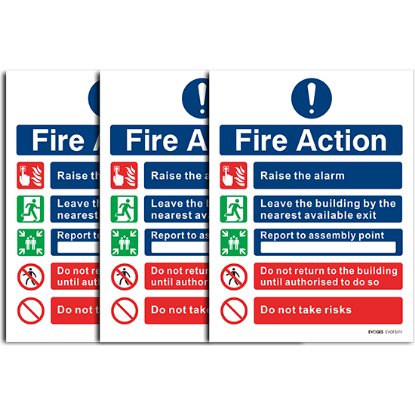 Picture of Fire Action Notice Sign – Self-Adhesive Vinyl (150x200mm) - Pack of 3