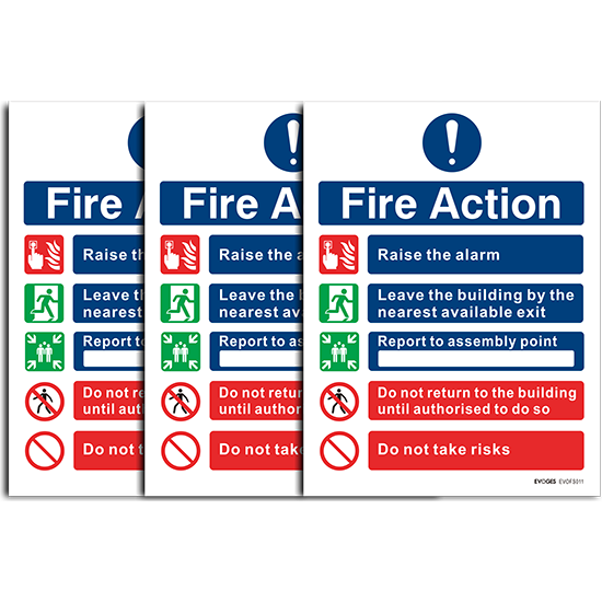 Picture of Fire Action Notice Sign – Self-Adhesive Vinyl (150x200mm) - Pack of 3