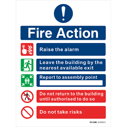 Picture of Fire Action Notice Sign – Self-Adhesive Vinyl (150x200mm) - Pack of 6