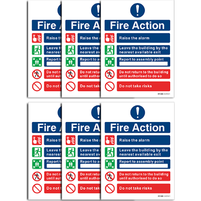 Picture of Fire Action Notice Sign – Self-Adhesive Vinyl (150x200mm) - Pack of 6