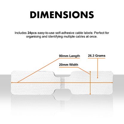 Picture of Hook-to-Hook Cable Tags (White) – 24 Durable Self-Adhesive Labels for Easy Cable Management