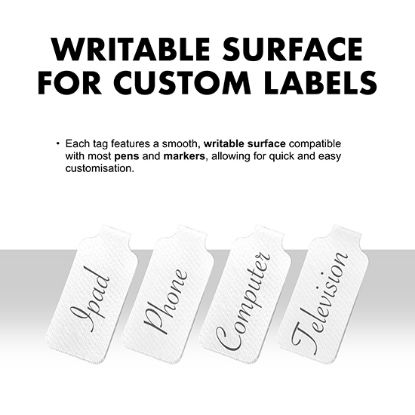 Picture of Hook-to-Hook Cable Tags (White) – 24 Durable Self-Adhesive Labels for Easy Cable Management