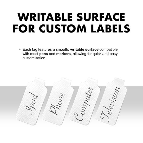 Picture of Hook-to-Hook Cable Tags (White) – 24 Durable Self-Adhesive Labels for Easy Cable Management