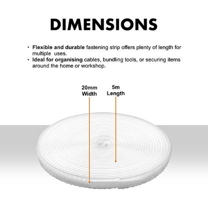 Picture of 5m x 20mm Hook & Loop Cable Tape – Self-Adhesive, Reusable, Heavy-Duty with 25 Buckles (White)