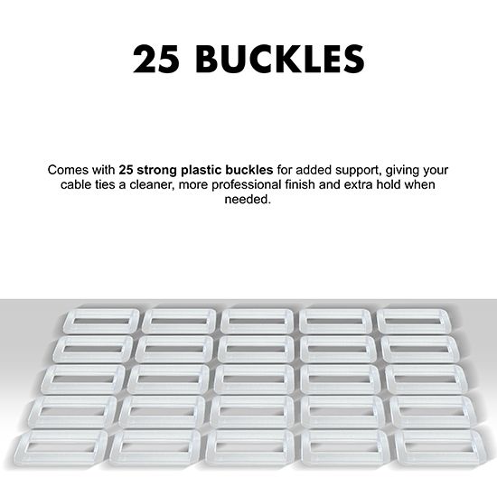 Picture of 5m x 20mm Hook & Loop Cable Tape – Self-Adhesive, Reusable, Heavy-Duty with 25 Buckles (White)