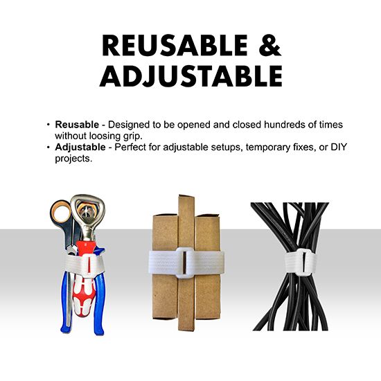 Picture of 5m x 20mm Hook & Loop Cable Tape – Self-Adhesive, Reusable, Heavy-Duty with 25 Buckles (White)
