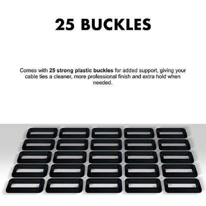 Picture of 5m x 20mm  Hook & Loop Cable Tape – Self-Adhesive, Reusable, Heavy-Duty with 25 Buckles (Black) 