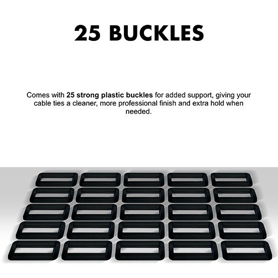 Picture of 5m x 20mm  Hook & Loop Cable Tape – Self-Adhesive, Reusable, Heavy-Duty with 25 Buckles (Black) 