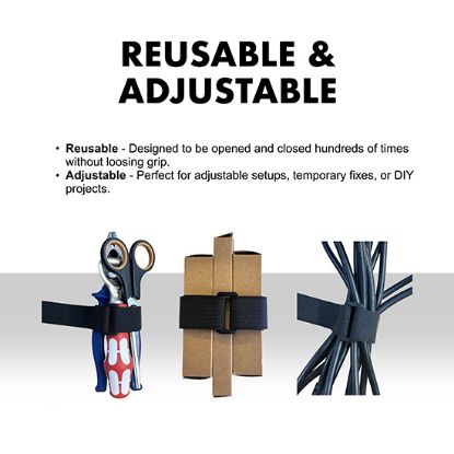 Picture of 5m x 20mm  Hook & Loop Cable Tape – Self-Adhesive, Reusable, Heavy-Duty with 25 Buckles (Black) 