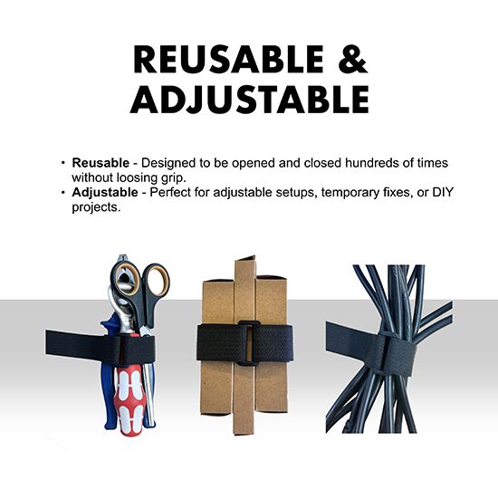 Picture of 5m x 20mm  Hook & Loop Cable Tape – Self-Adhesive, Reusable, Heavy-Duty with 25 Buckles (Black) 