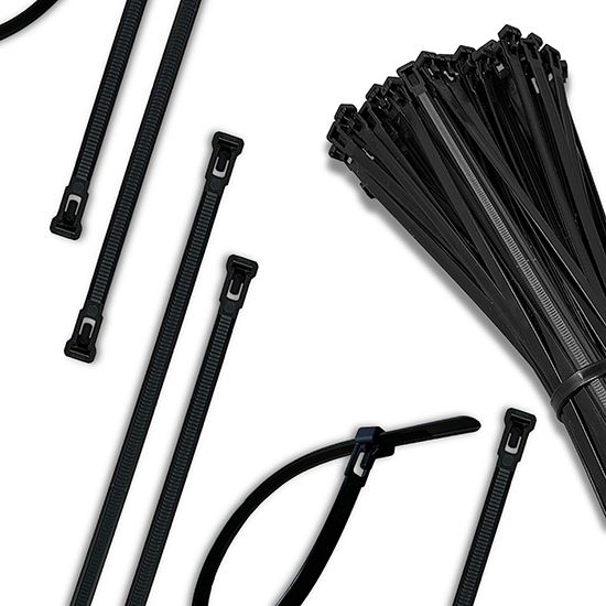 Picture of 4.8x200mm Black Reusable Releasable Cable Ties - Heavy Duty Nylon Cable Clip (Pack of 10) 