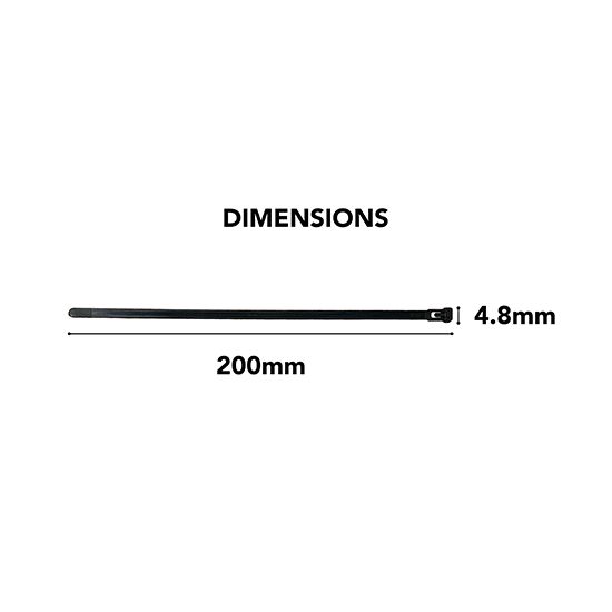Picture of 4.8x200mm Black Reusable Releasable Cable Ties - Heavy Duty Nylon Cable Clip (Pack of 10) 