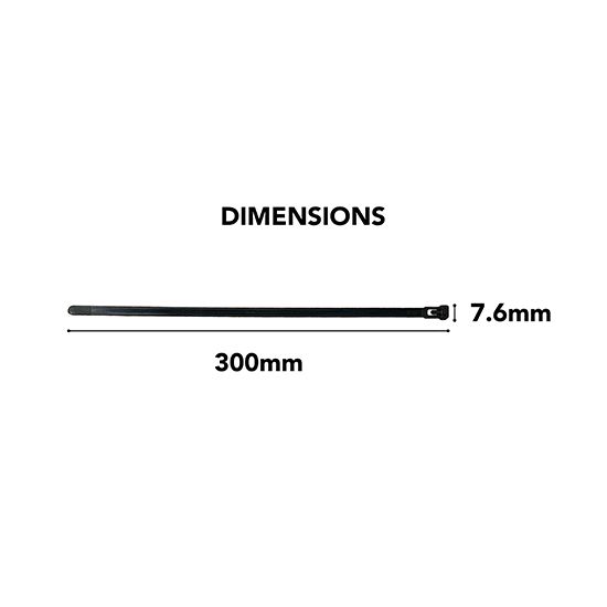 Picture of 7.6x300mm Black Reusable Releasable Cable Ties - Heavy Duty Nylon Cable Clip (Pack of 100) 