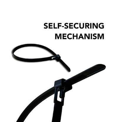 Picture of 7.6x300mm Black Reusable Releasable Cable Ties - Heavy Duty Nylon Cable Clip (Pack of 100) 