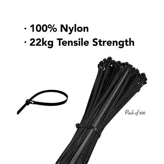 Picture of 7.6x300mm Black Reusable Releasable Cable Ties - Heavy Duty Nylon Cable Clip (Pack of 10)