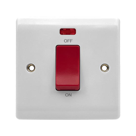 Picture of Vector 1 Gang 45A Double Pole Switch with Neon Single Plate White