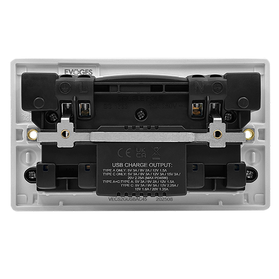 Picture of Vector 13A 2 Gang Double Pole Switched Socket with USB 45W Type A + C - White 