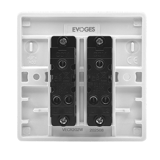 Picture of Vector 2 Gang 2 Way 10AX Single Pole Switch White 