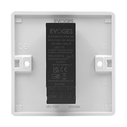 Picture of Vector 1 Gang 1 x 250W LED Push Dimmer Switch White