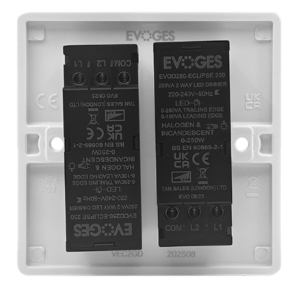 Picture of Vector 2 Gang 2 x 250W LED Push Dimmer Switch White