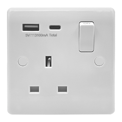 Picture of Vector 13A 1 Gang Double Pole Switched Socket with USB Type A+C White